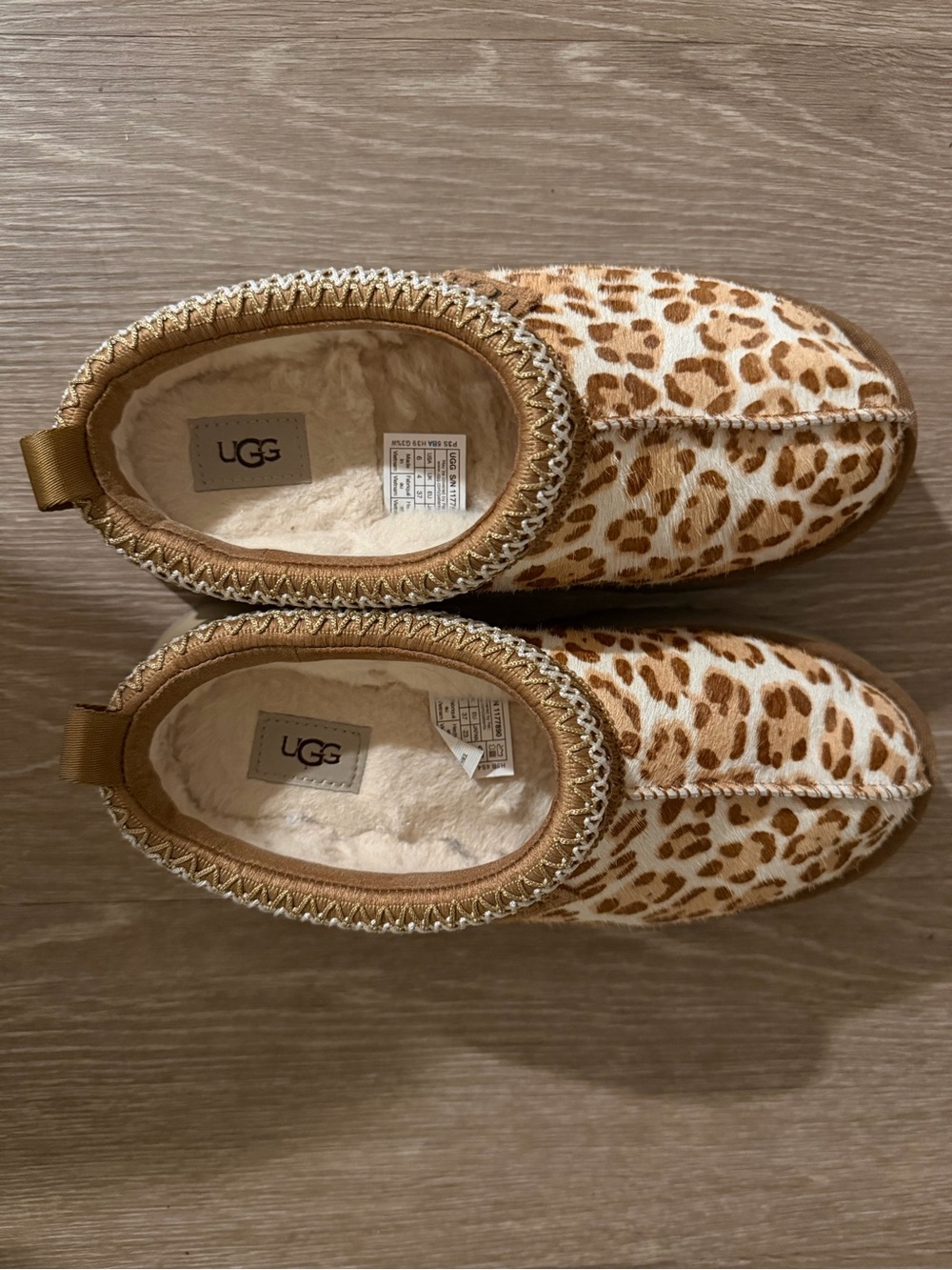 UGG Leopard-Pattern Shearling Clog in Tan and Cream